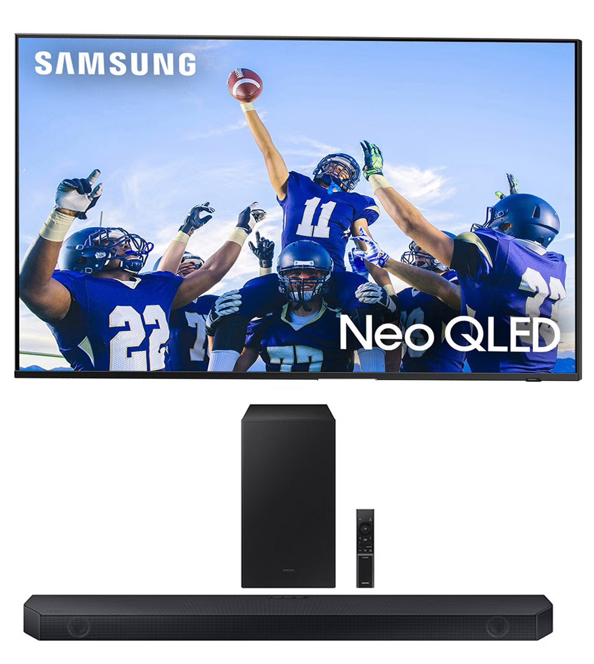 43 Inch Neo QLED Smart TV with 4K Upscaling and 3.1.2ch Soundbar with Subwoofer with Dolby Atmos O395