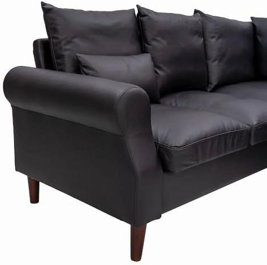 Black Faux Leather 2-Seat Sofa with Wood Leg W881
