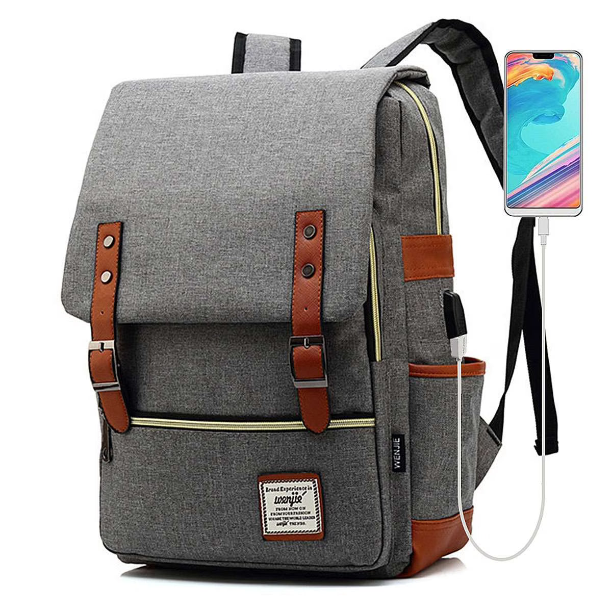Vintage Travel Backpack with USB Charging Port Z2723