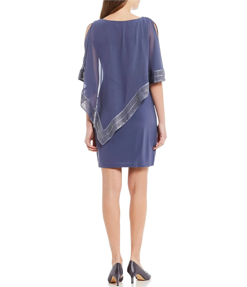 Foil-Trim Asymmetrical Hem Dress H66920