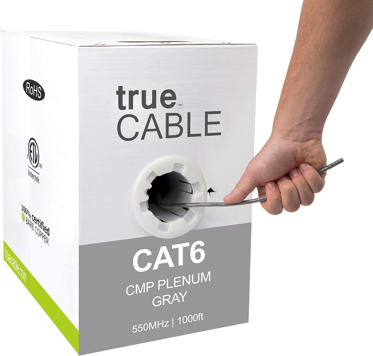 Cat6 Plenum 1000ft Black 23AWG 4 Pair Solid Bare Copper Bulk Ethernet Cable D772