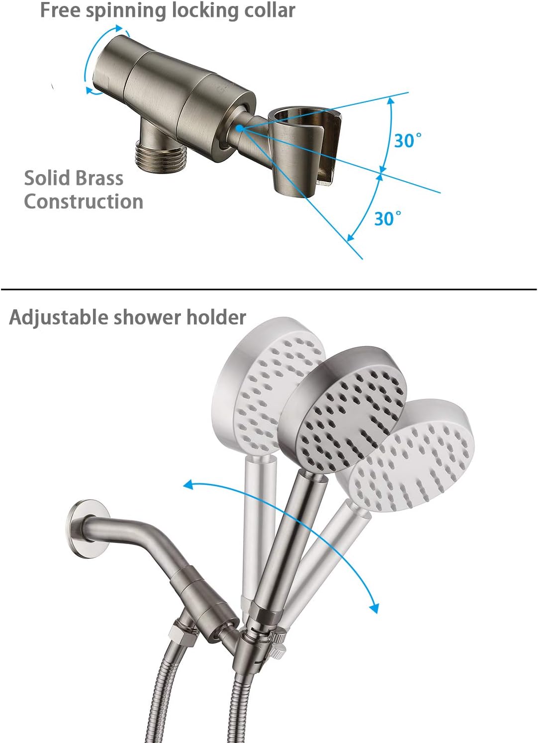 Brushed Nickel Handheld Shower Head with Stainless Steel Hose & Brass Holder, Pack of 2 H862