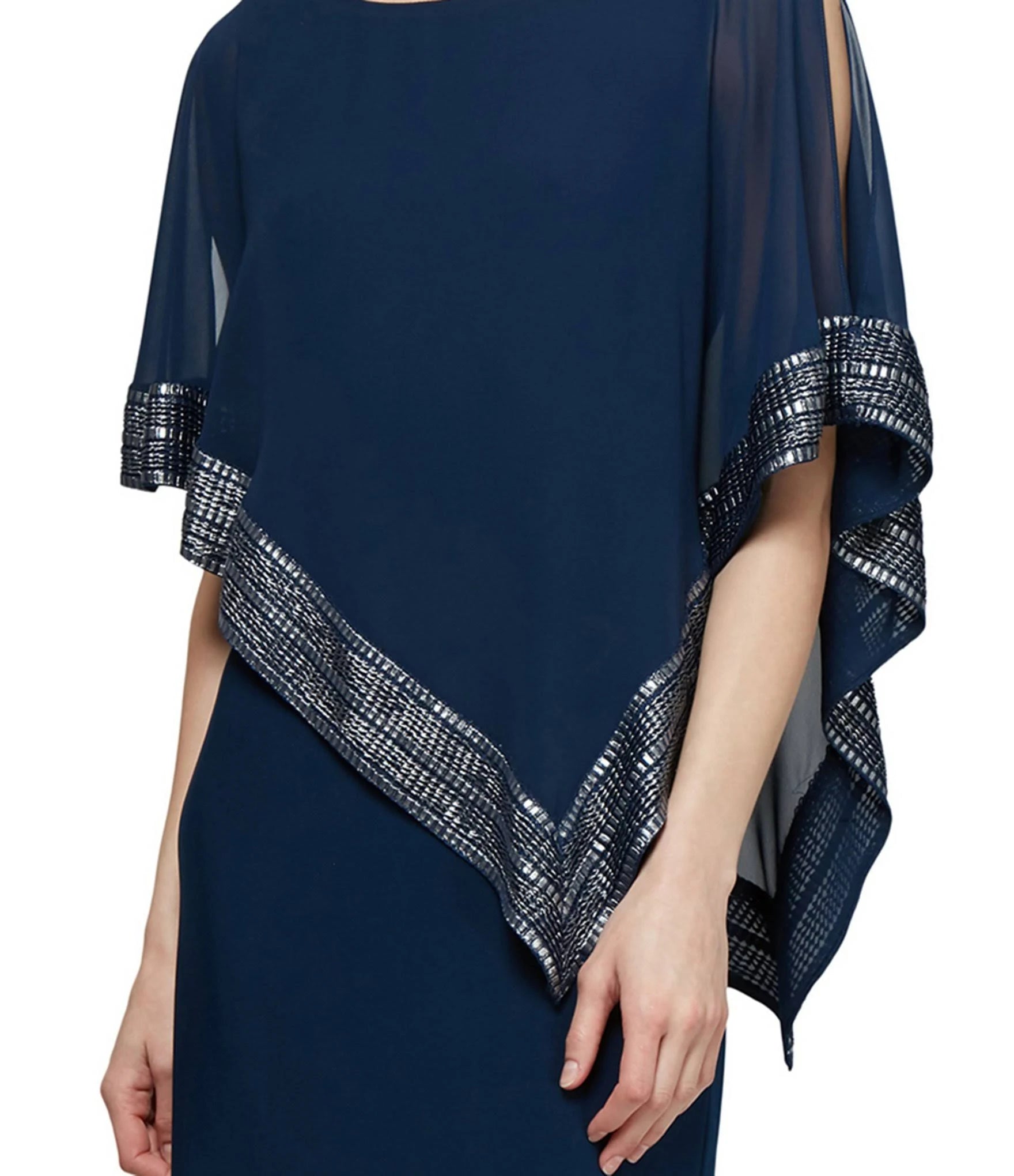 Foil-Trim Asymmetrical Hem Dress H66920