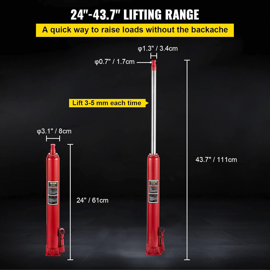 Hydraulic Long Ram Jack, 12 Tons Capacity, Red, Pack of 2 M9868