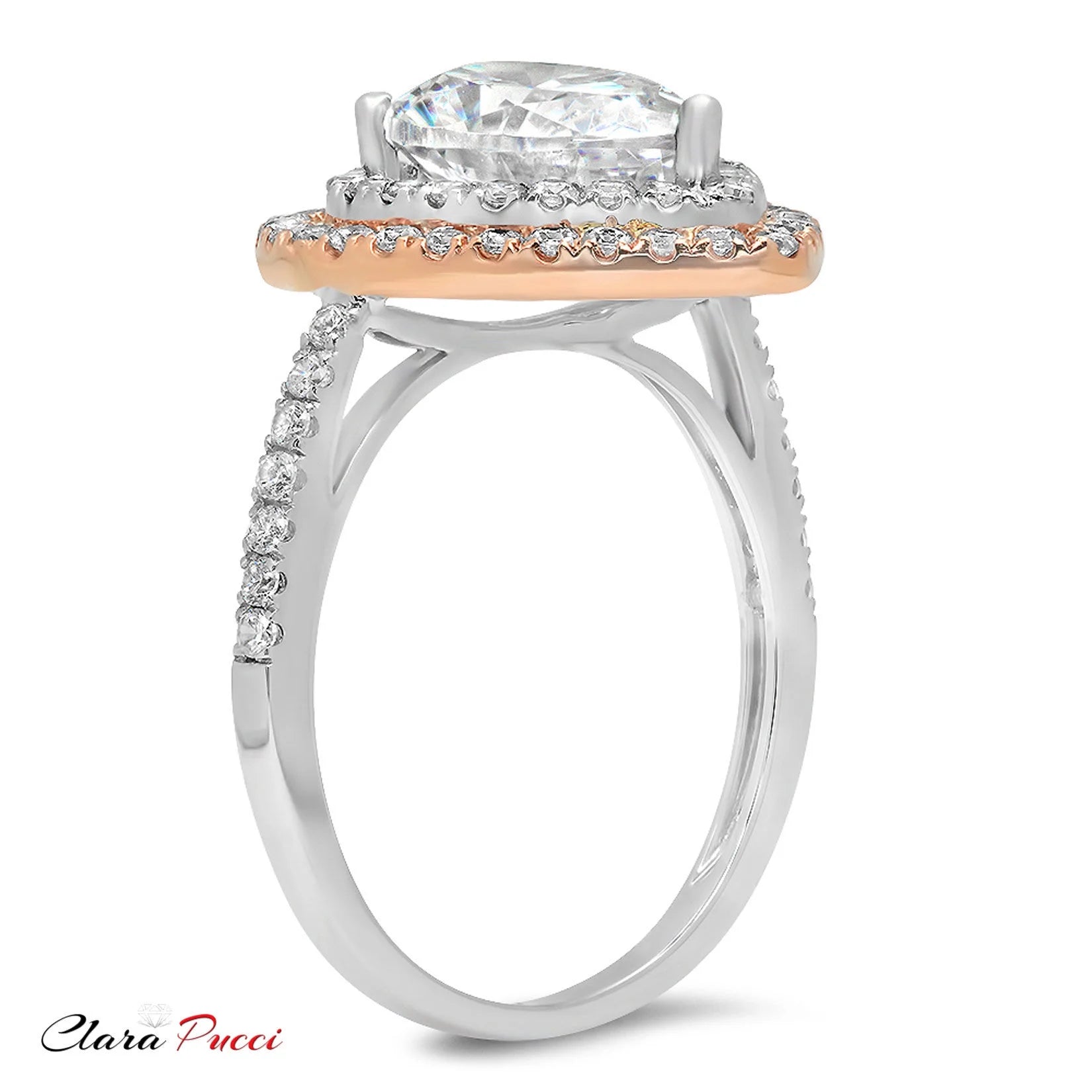 18K White/Rose Gold Halo Solitaire Ring with Accents B642