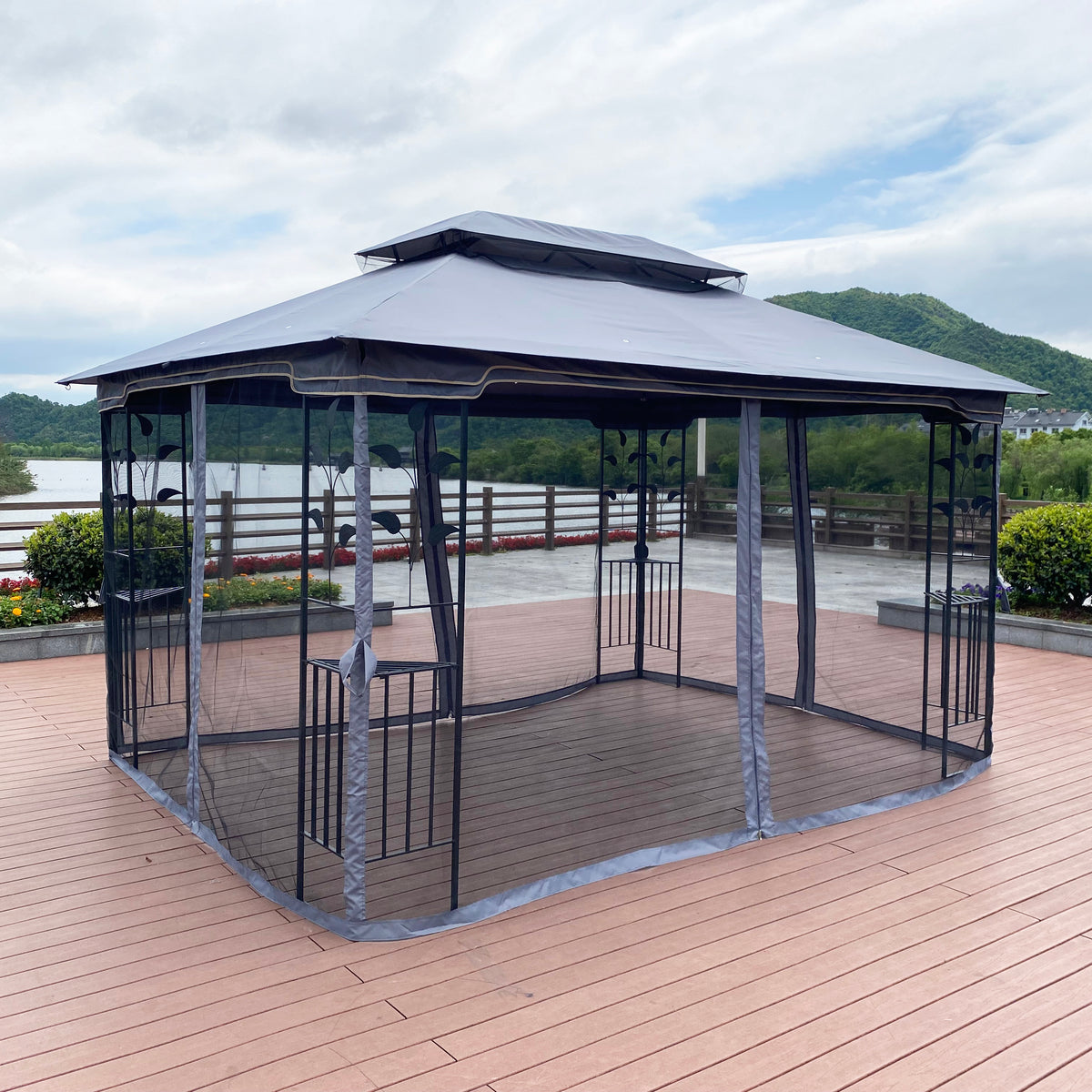 Gray 13x10FT Outdoor Patio Gazebo Canopy Tent Q5061