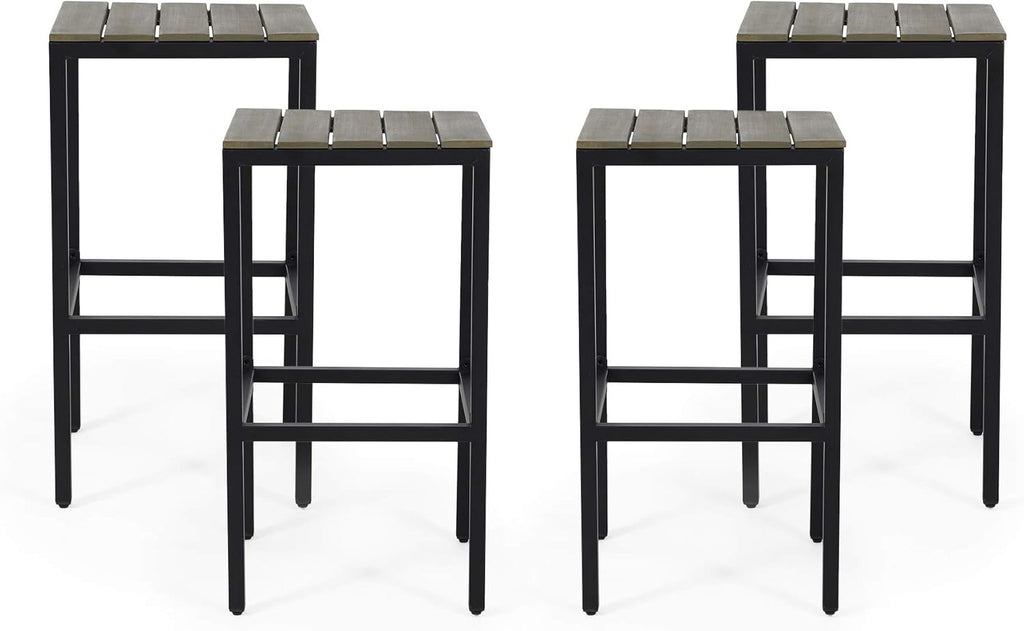 Gray Finish Black Acacia Wood Bar Stools Set of 4 X718003