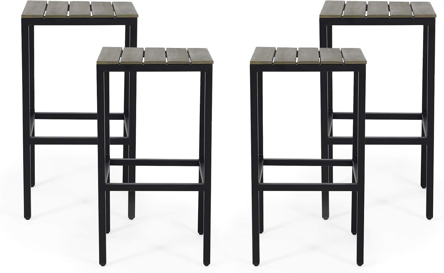 Gray Finish Black Acacia Wood Bar Stools Set of 4 X718003