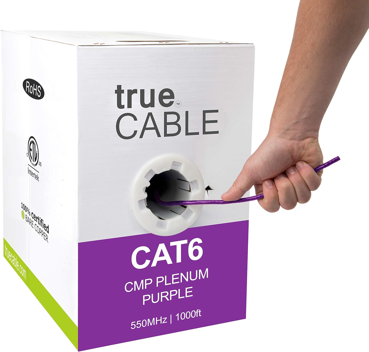 Cat6 Plenum 1000ft Black 23AWG 4 Pair Solid Bare Copper Bulk Ethernet Cable D772