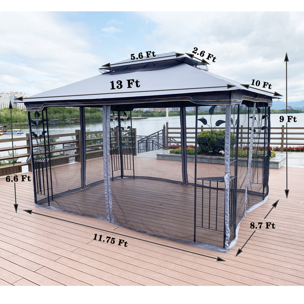 Gray 13x10FT Outdoor Patio Gazebo Canopy Tent Q5061