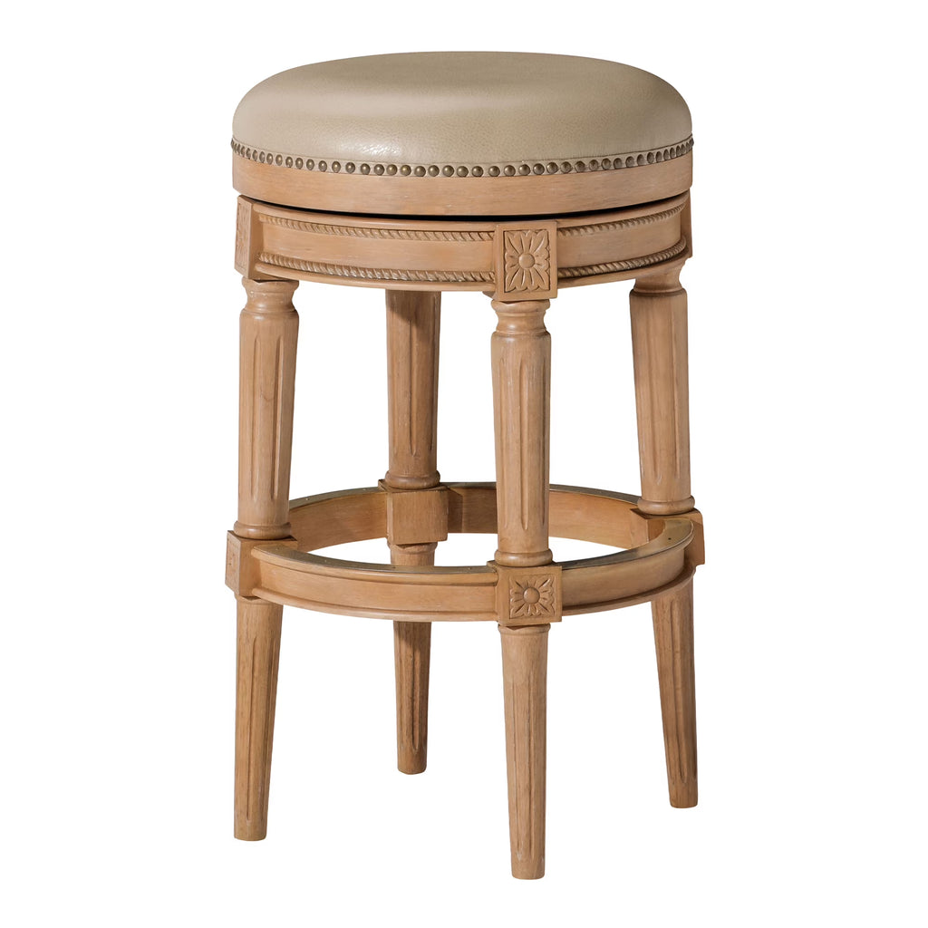 Weathered Oak Backless Bar Stool with Vegan Leather H840241