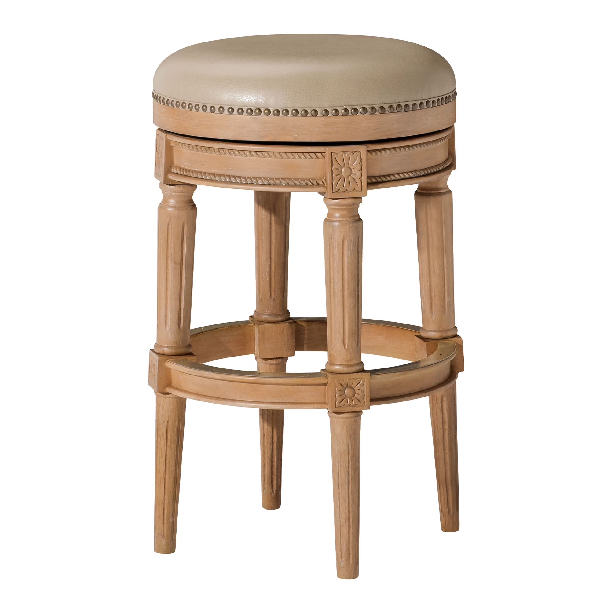Weathered Oak Backless Bar Stool with Vegan Leather H840241