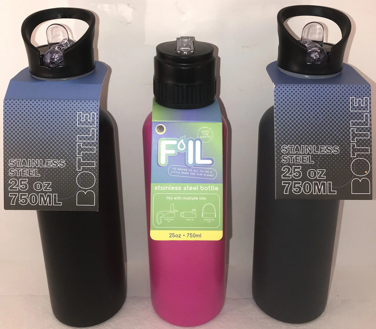 25 oz Stainless Steel Water Bottle with Straw Lid 3pk W41060