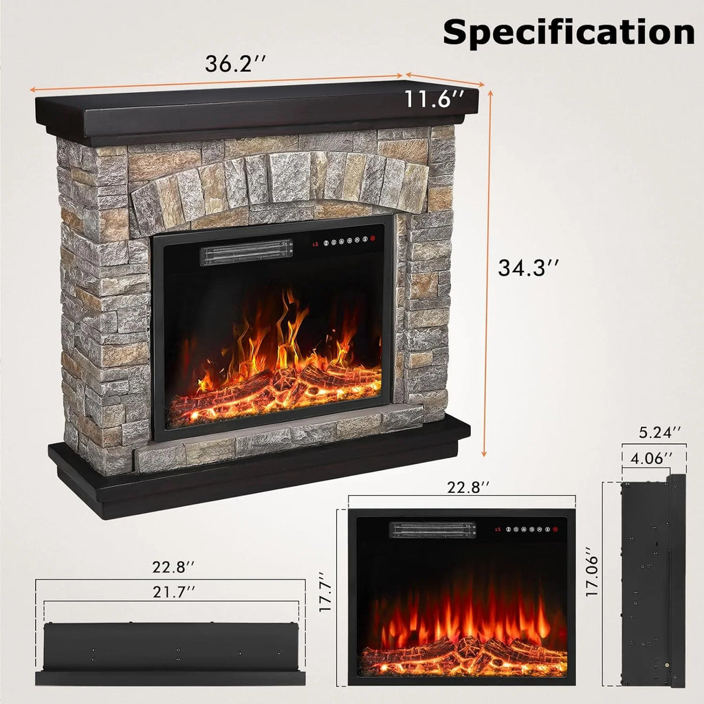 Electric Fireplace with Mantel, 36 inch Freestanding Stone Fireplace Heater TV Stand P170