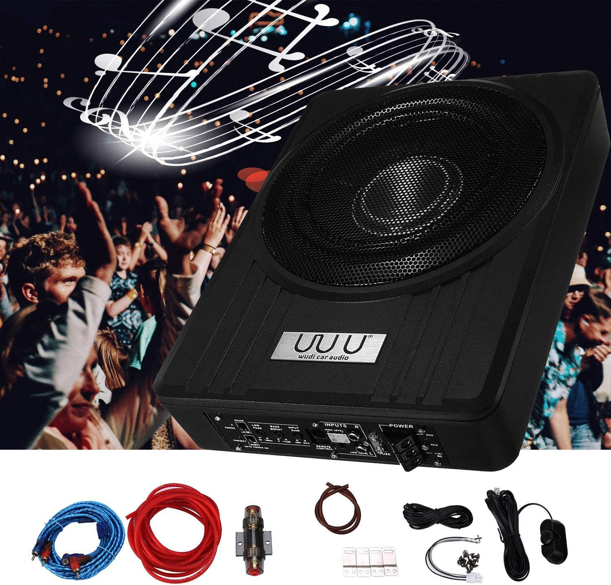 Under Seat Car Active Sub Woofer Black Slim Aluminium Alloy Speaker 12V 600W V92339