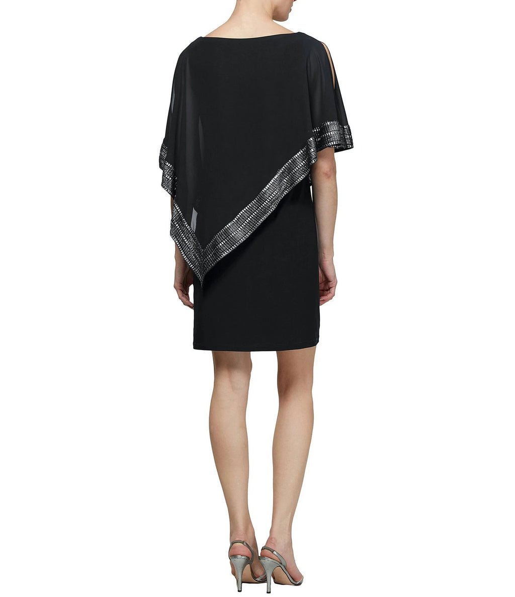 Foil-Trim Asymmetrical Hem Dress H66920