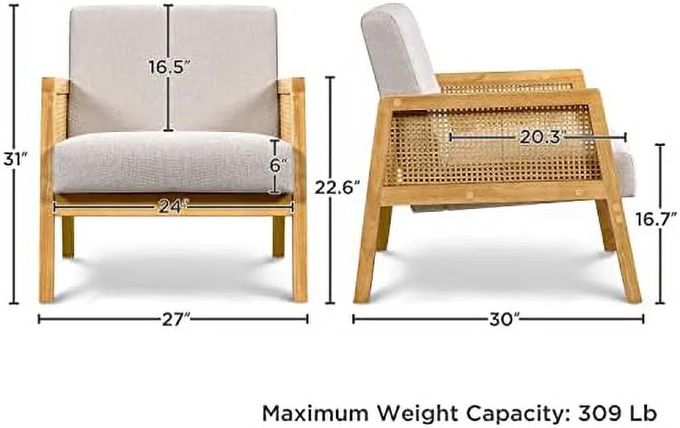 Beige Linen Accent Chair with Wood Legs N47690