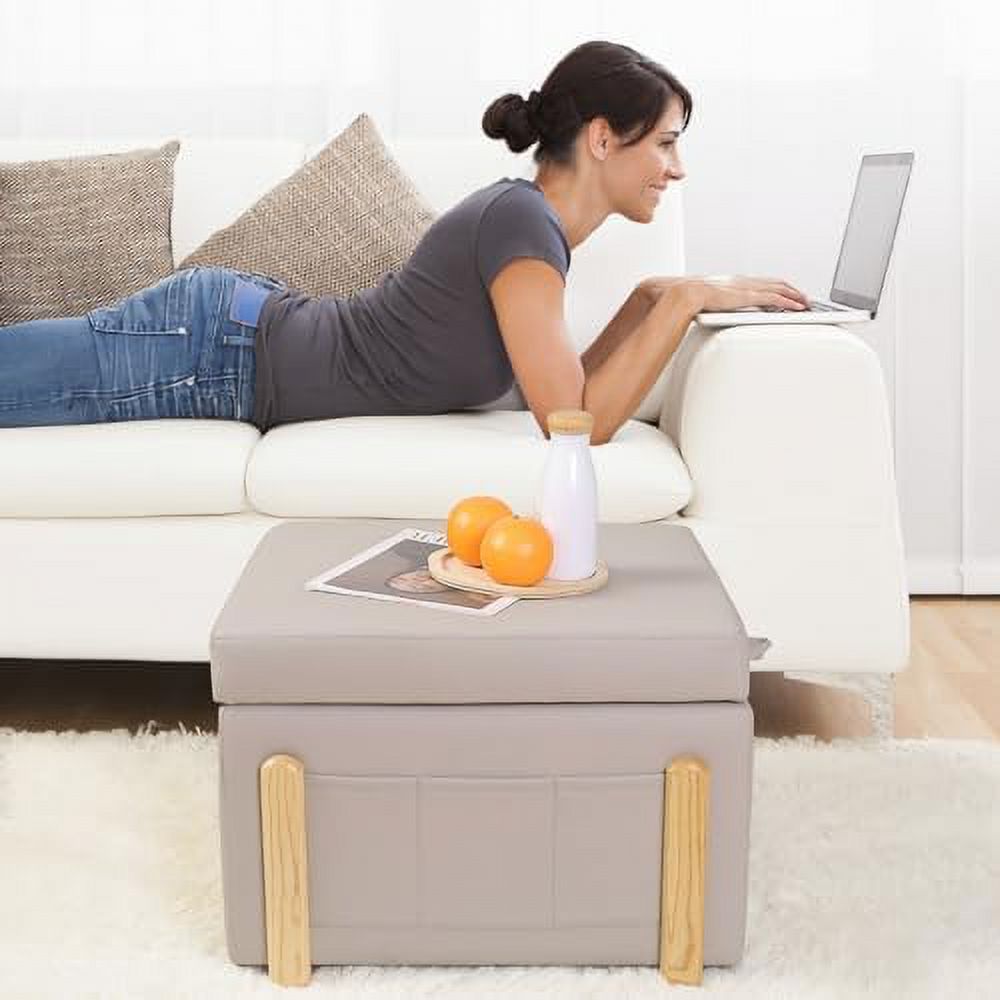 Square Faux Leather Ottoman with Lift Top B72084