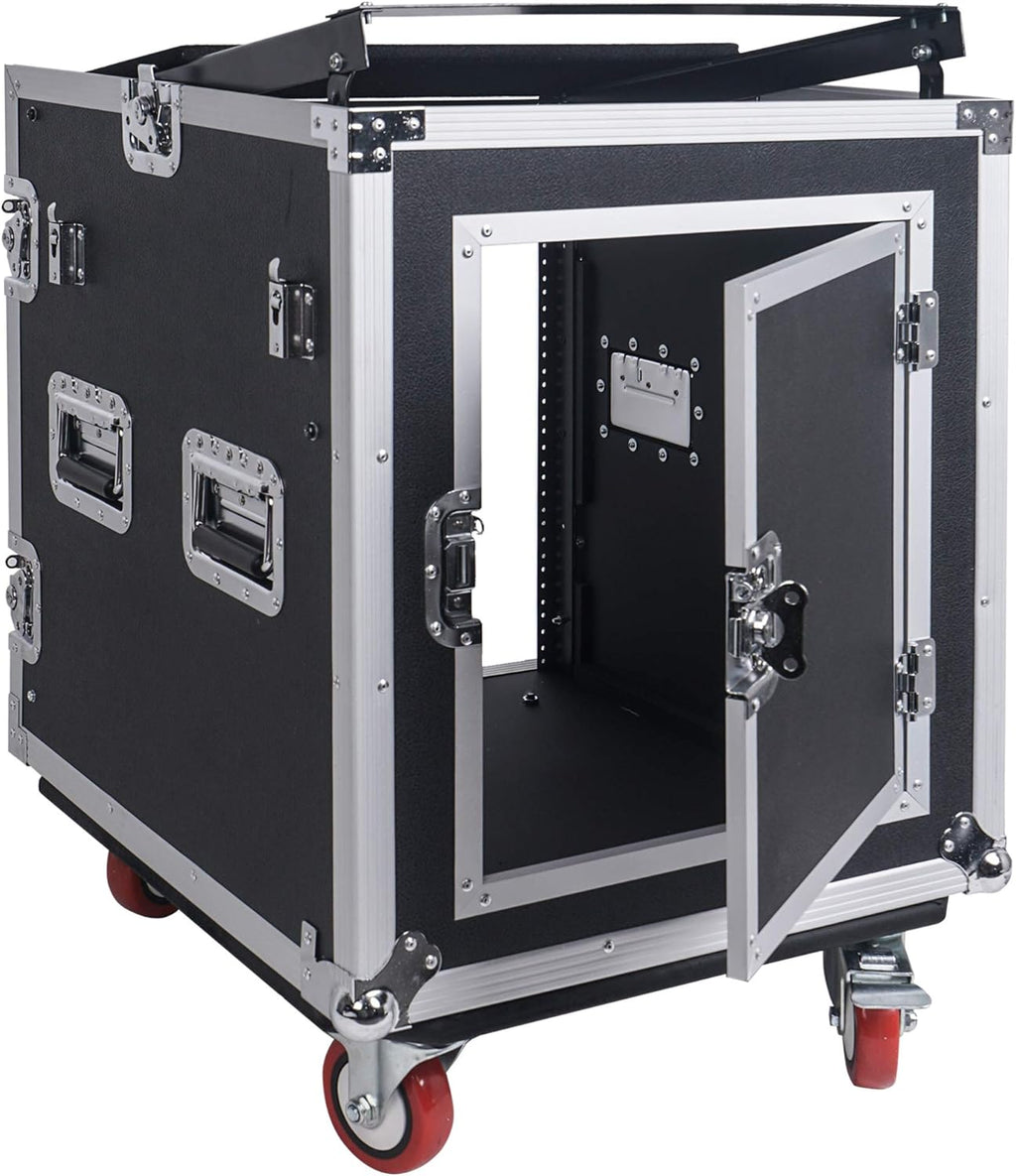 8U PA DJ Pro Audio Rack Road Case with 13U Slant Mixer Top and Casters U59129