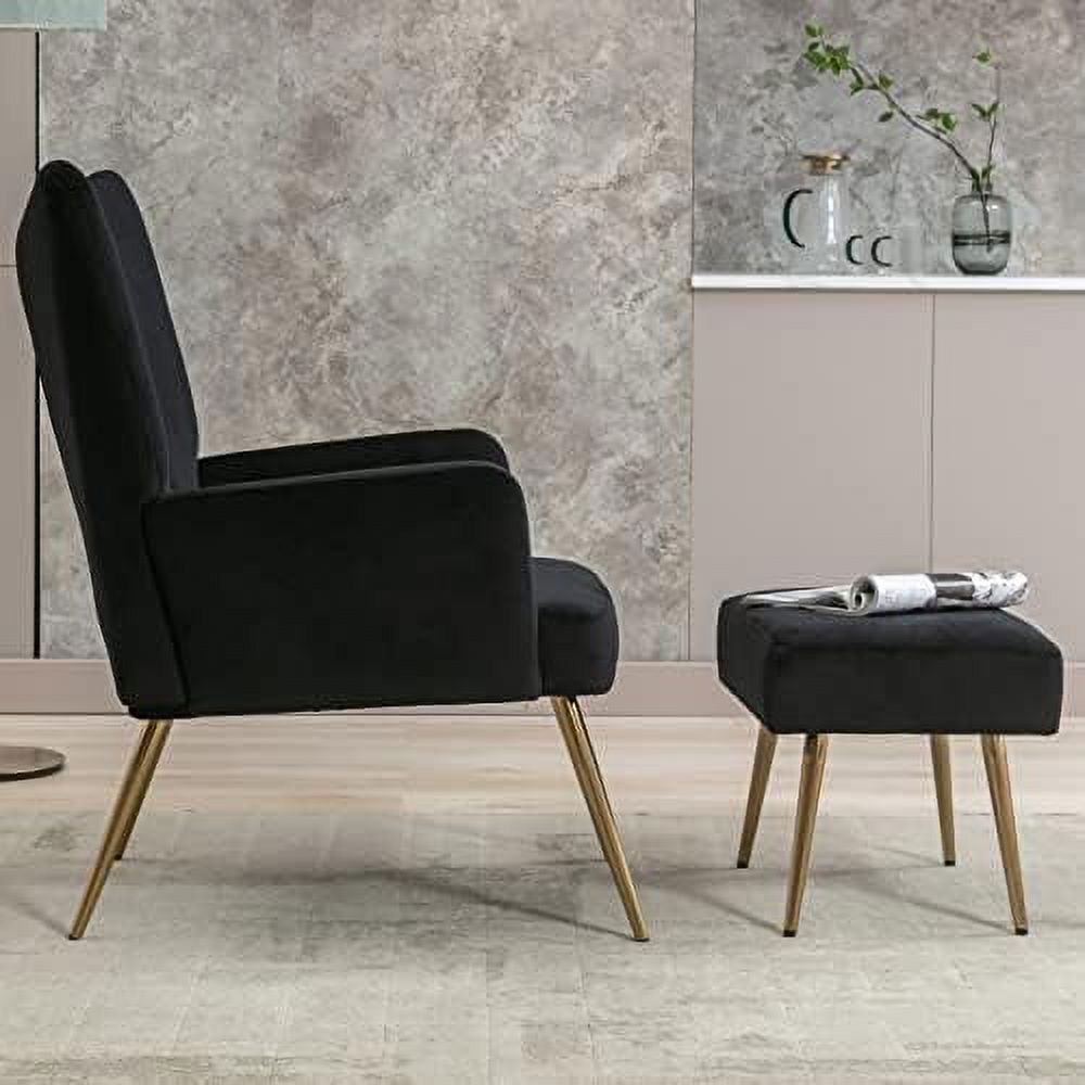 Black Velvet Accent Chair with Ottoman N78971