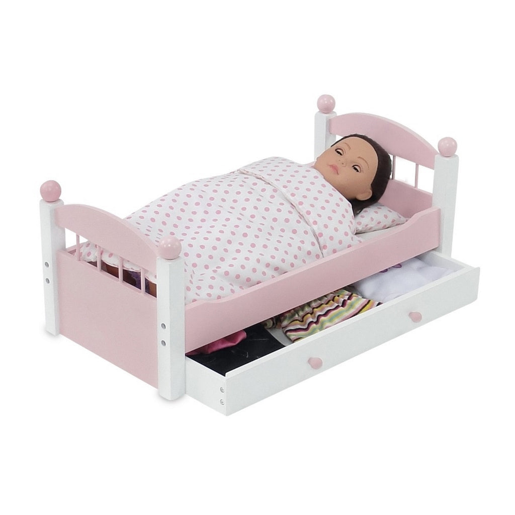 18 Inch Doll Trundle Bed with Plush Polka Dot Doll Bedding L57779
