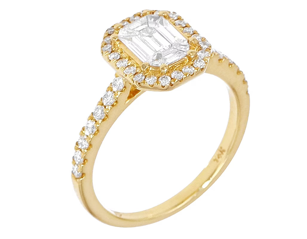 Emerald Diamond 0.75CT Engagement Ring 14K Yellow Gold P205