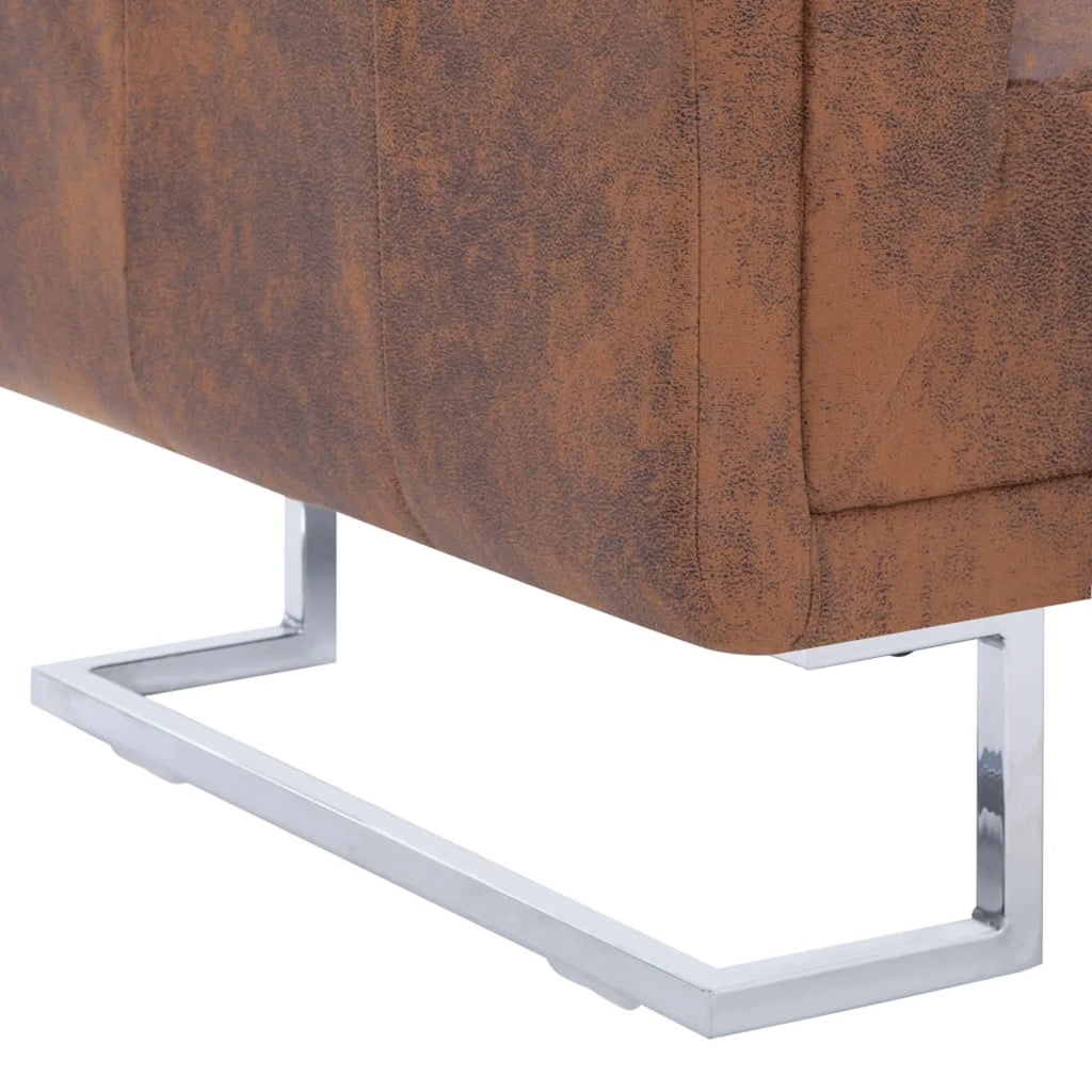 Cube Armchair Faux Suede Leather Upholstery Chair with Chrome Feet Brown L382983