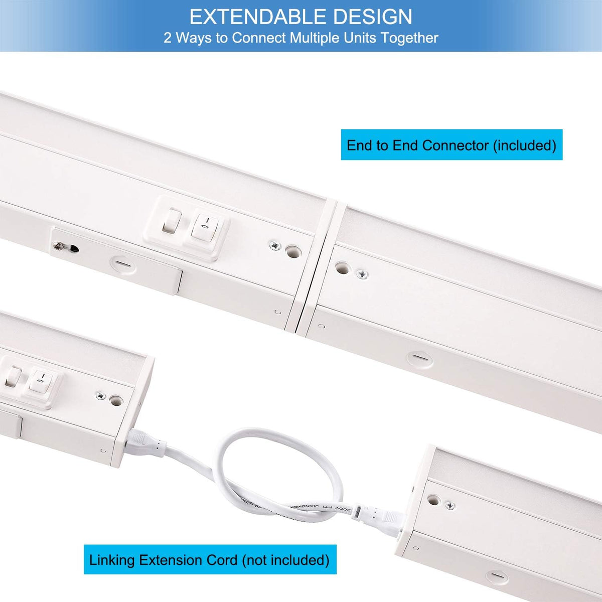 LED Under Cabinet Lighting Fixture, 24-inch 14W 985 Lumen, Dimmable, CRI 90, 3000K/3500K/4000K, Linkable, Hardwired or Plug-in, White Finish, Pack of 2 Z608355