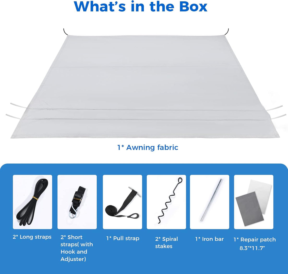 RV Awning Replacement Fabric with Anchor Kits & Pull Tension Strap, Gray Z356