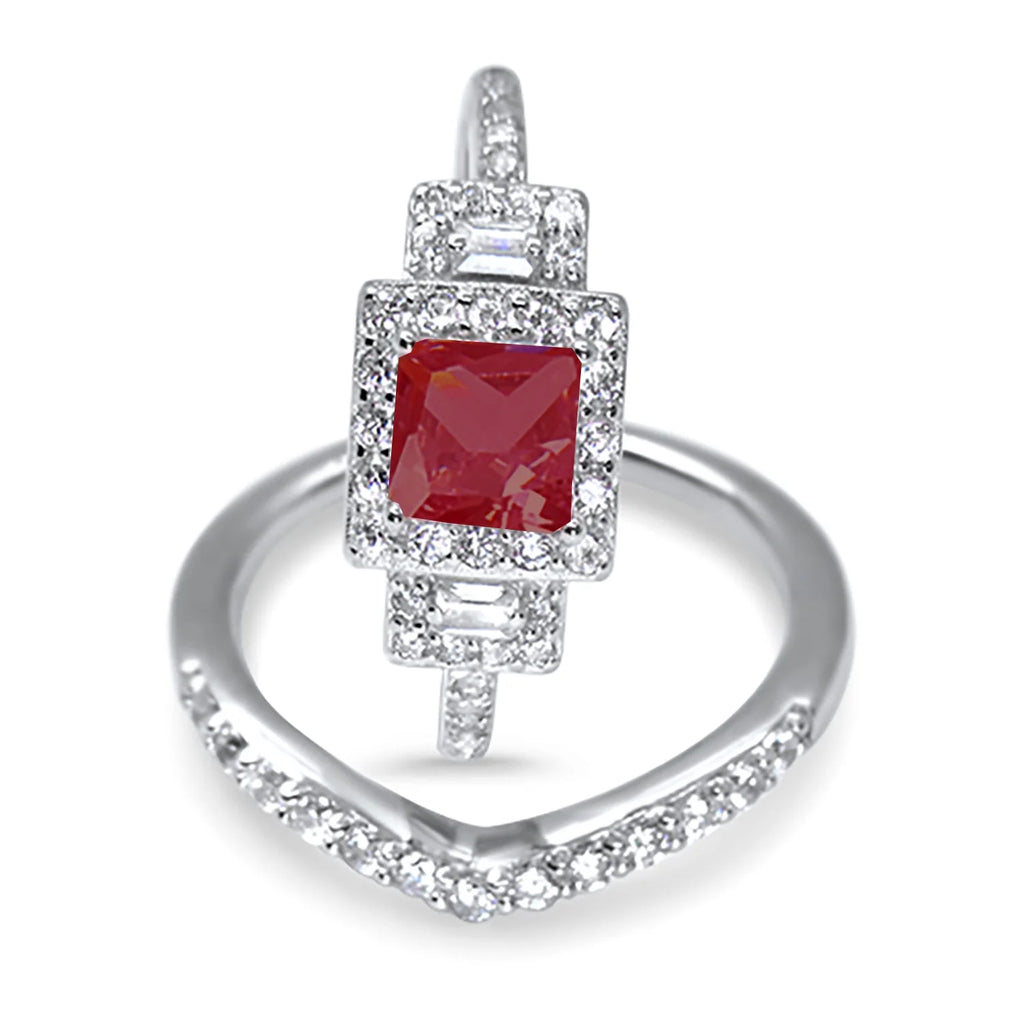 Sterling Silver Ruby Red CZ Ring Set Size 7 M393334