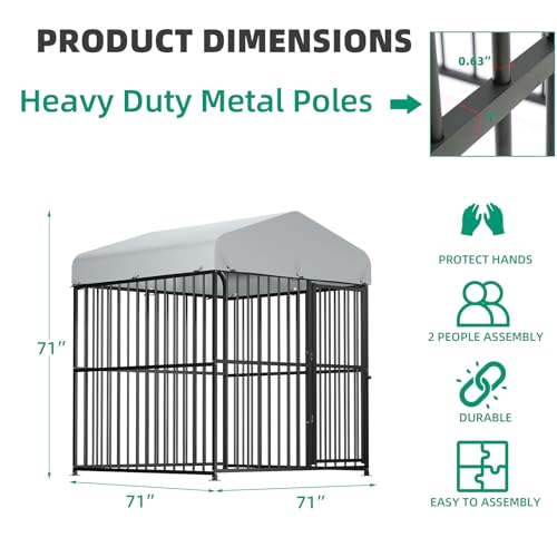 4 x 4 x 5 Ft Heavy Duty Metal Dog Kennel with UV & Waterproof Cover G907