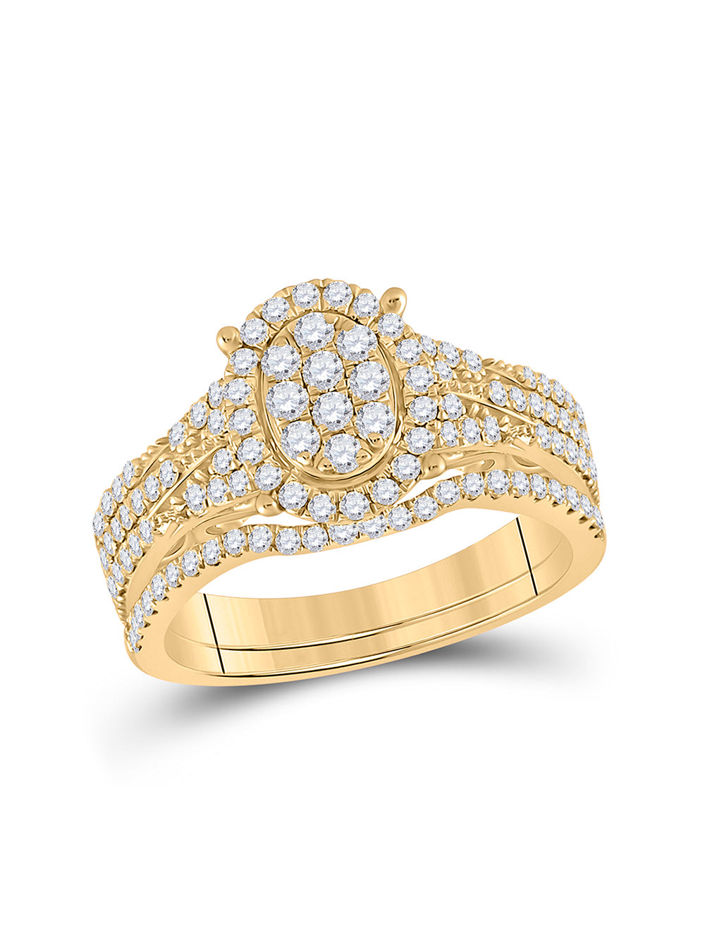 14kt Yellow Gold Diamond Cluster Bridal Ring Band Set 7/8 Cttw P859824