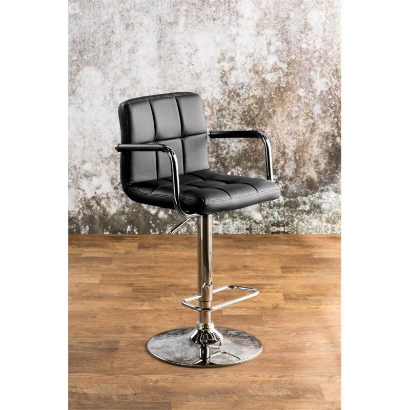 Black Leather Adjustable Bar Stool F428
