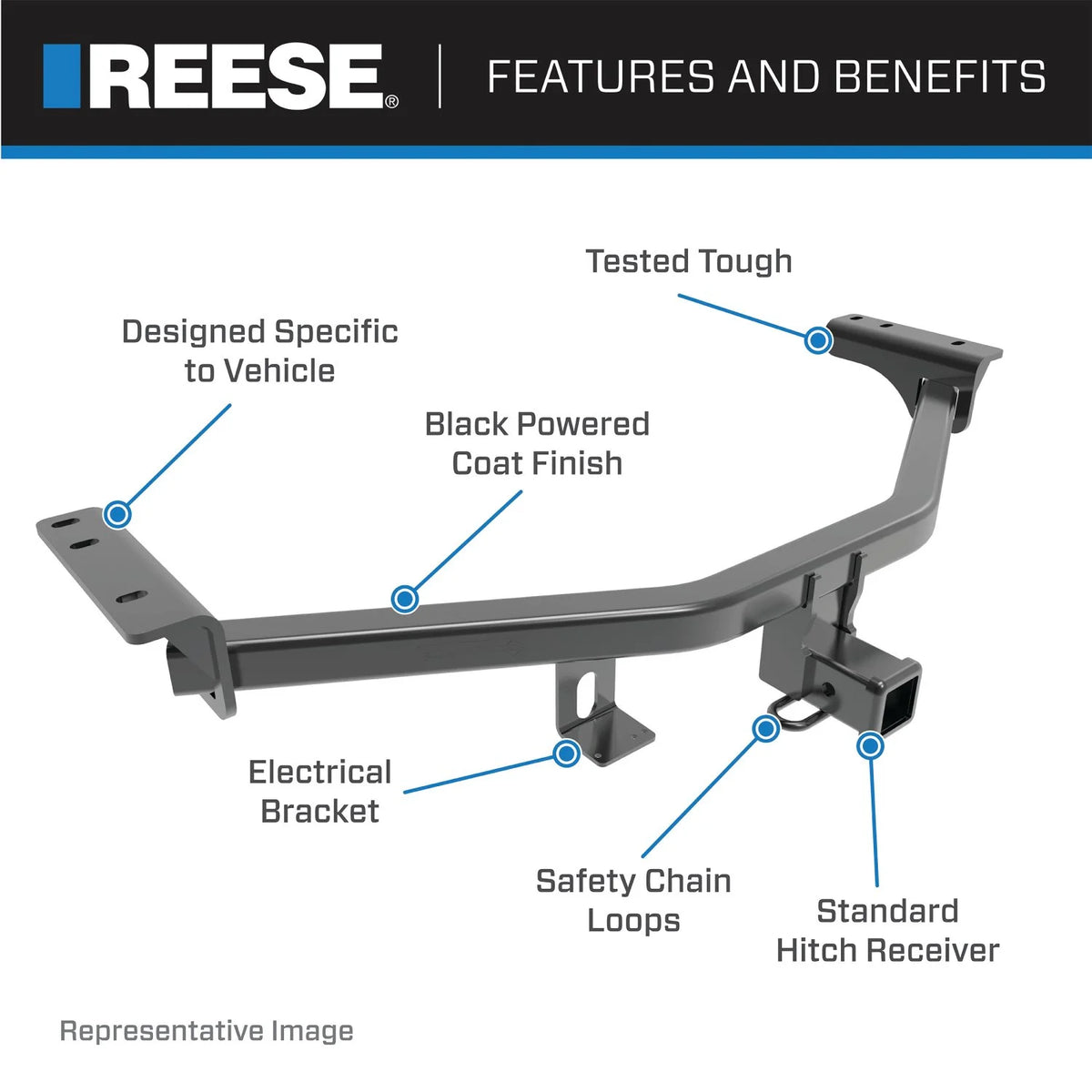 Class 3 Trailer Hitch, 2 Inch Square Receiver, Black D706594
