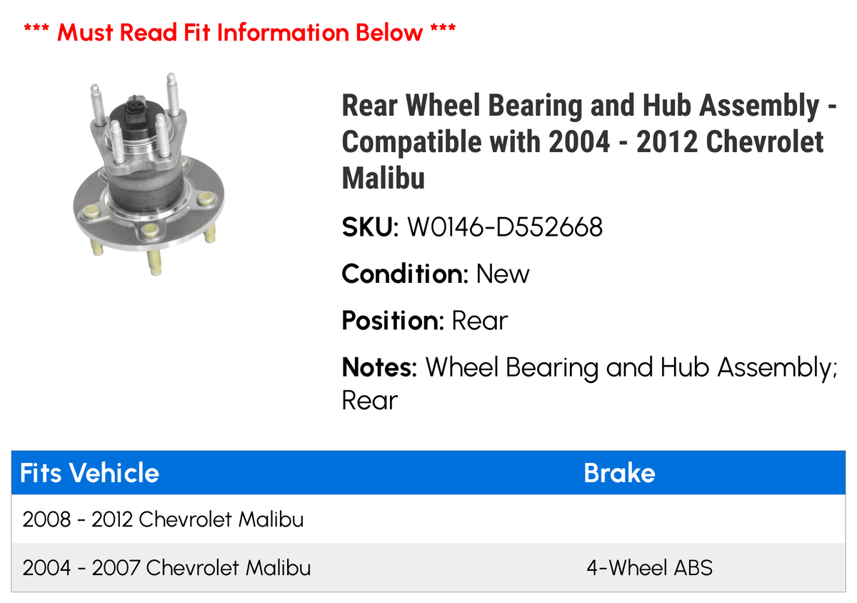Rear Wheel Bearing and Hub Assembly for Chevy Malibu I9829