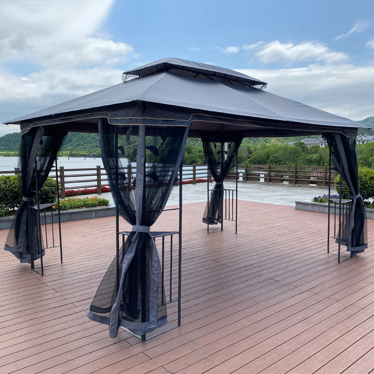 Gray 13x10FT Outdoor Patio Gazebo Canopy Tent Q5061