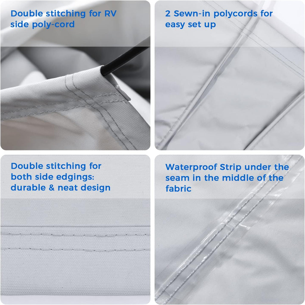 RV Awning Replacement Fabric with Anchor Kits & Pull Tension Strap, Gray Z356
