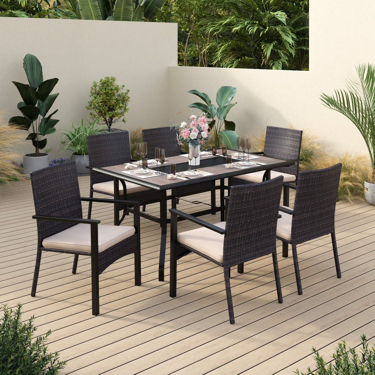 7 Pieces Wicker Outdoor Patio Dining Set B674