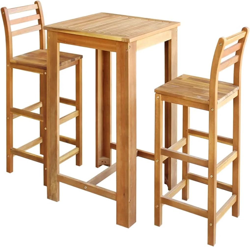 7 Piece Solid Acacia Wood Bar Table and Chair Set A996