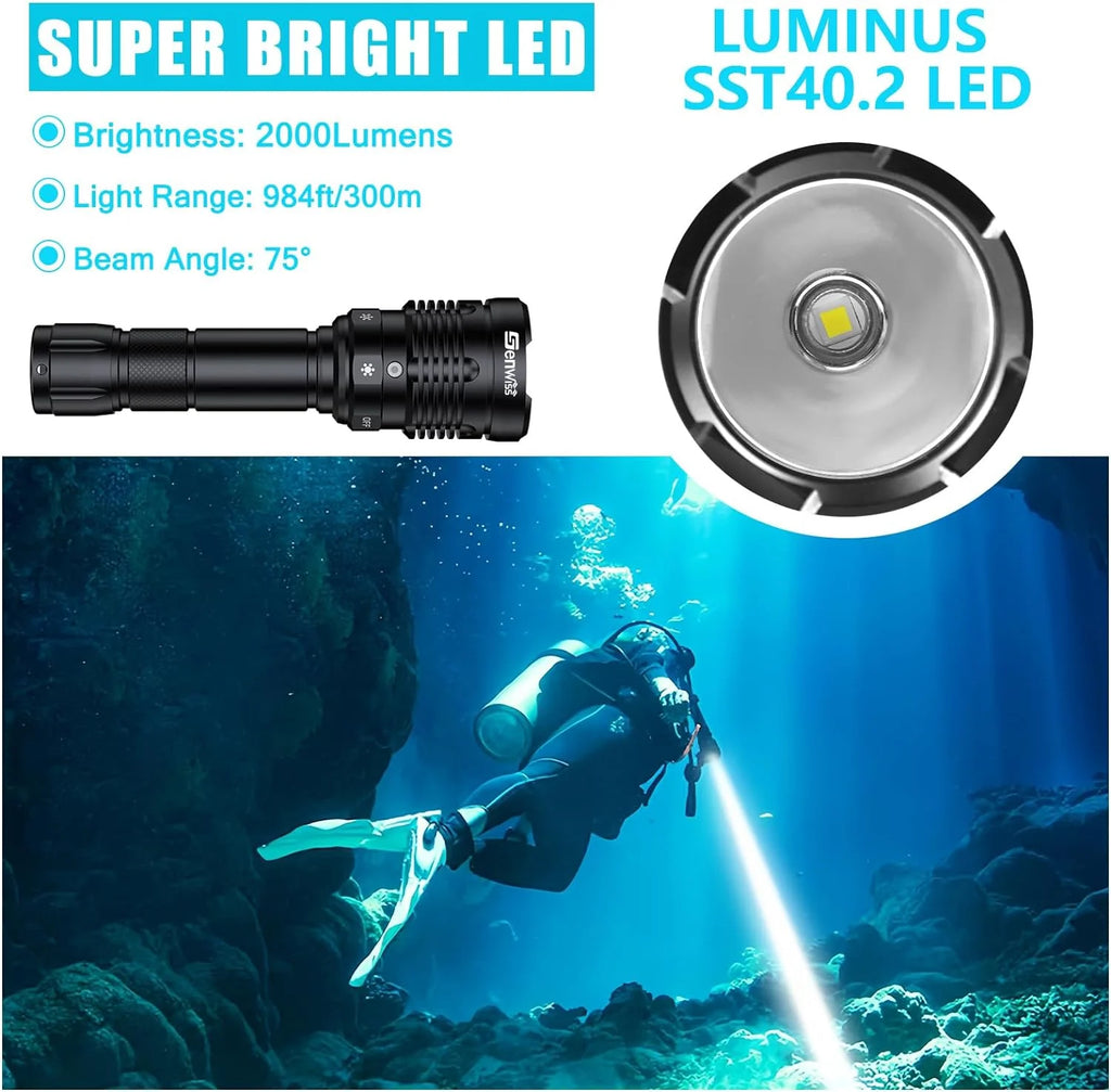 Rechargeable Underwater Dive Flashlight with Battery and Charger F45090