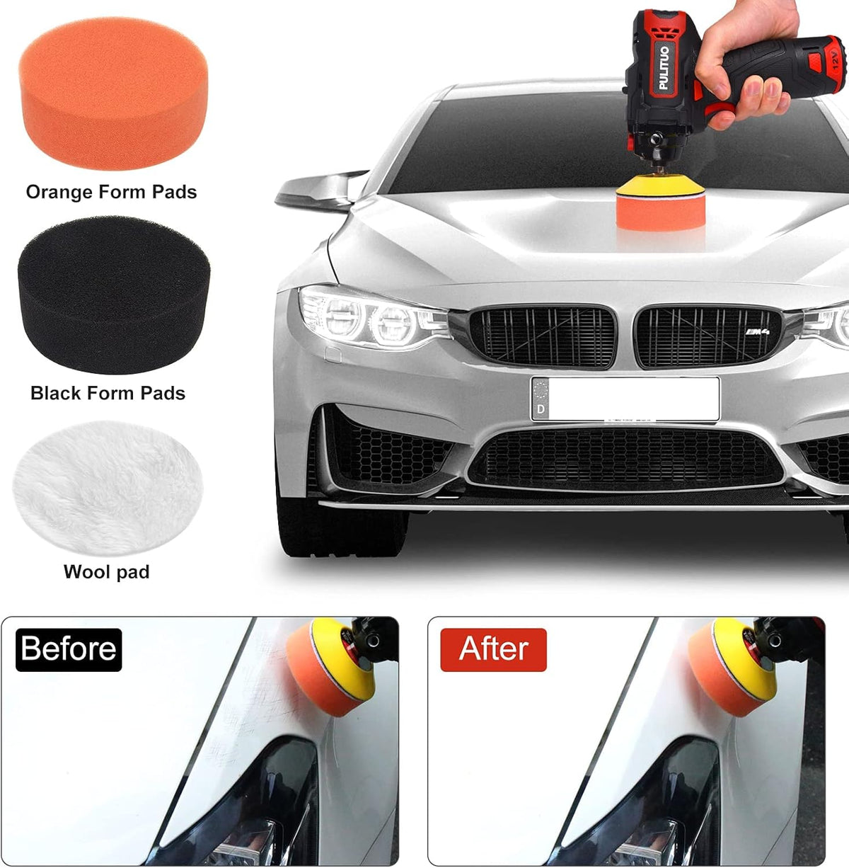 12V Cordless Car Buffer Polisher, 3 Inch, 2600-7800 RPM, 2.0Ah Battery, 8 Polishing Pads R99055