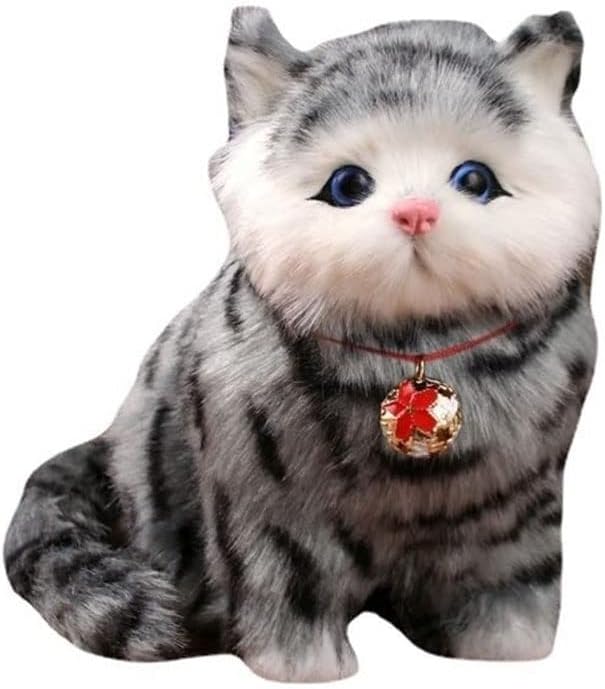 Gray Tabby Furry Kitten Plush with Meowing Voice S74728