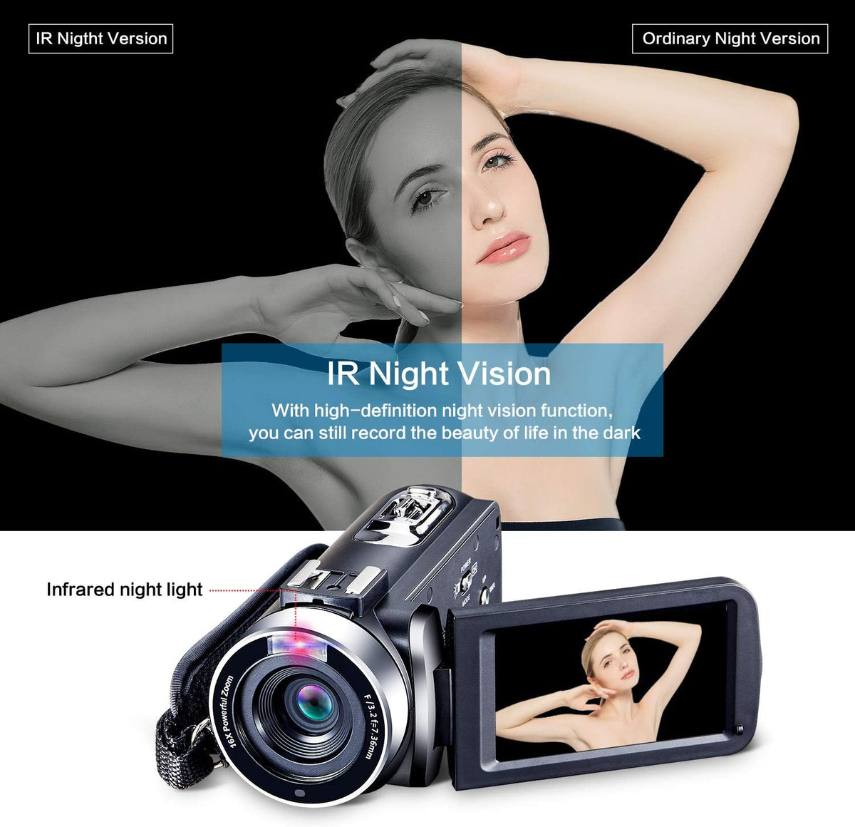 4K Camcorder with 16X Digital Zoom and Night Vision U829124