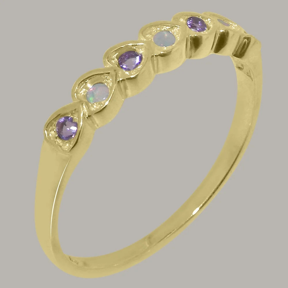 9k Yellow Gold Ring with Natural Opal & Amethyst Eternity Ring H981