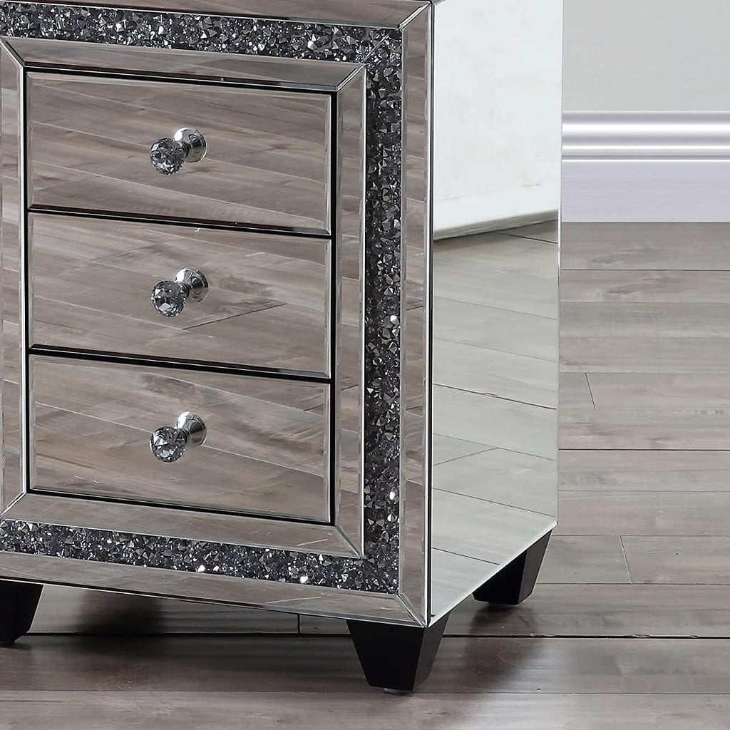 Mirrored Nightstand with Three Drawers J905250