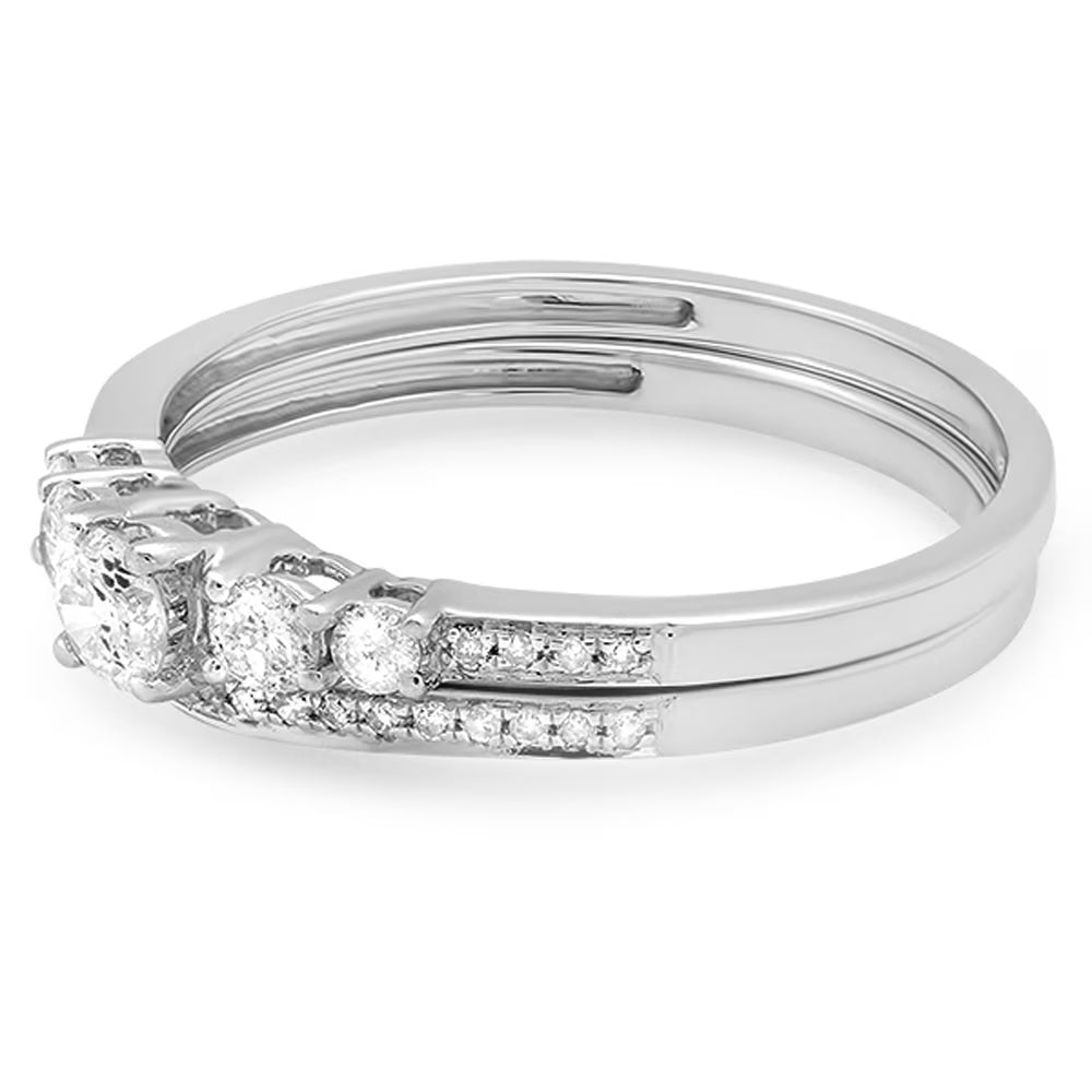 0.45 Carat 14k Round Diamond Bridal Engagement Ring Matching Band Set White Gold Size 8 C223853