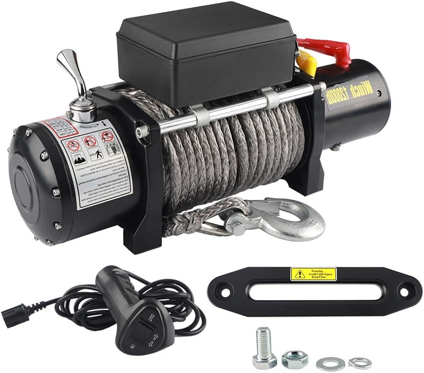 12V DC Winch with Synthetic Rope, 6 Ton Pulling Capacity V70961