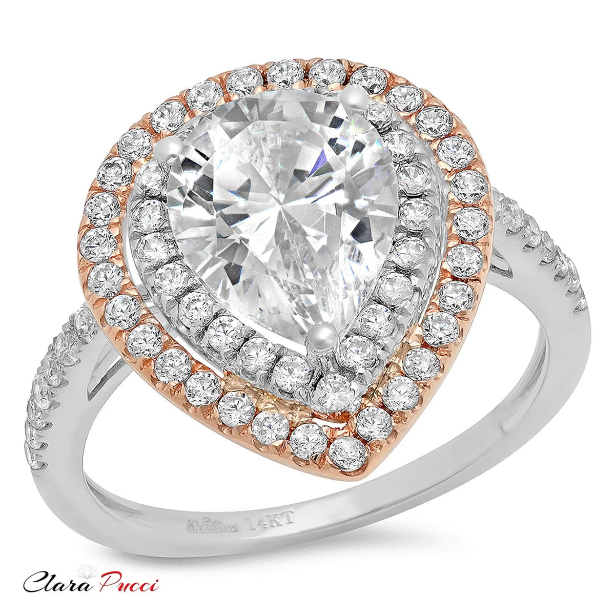 18K White/Rose Gold Halo Solitaire Ring with Accents B642