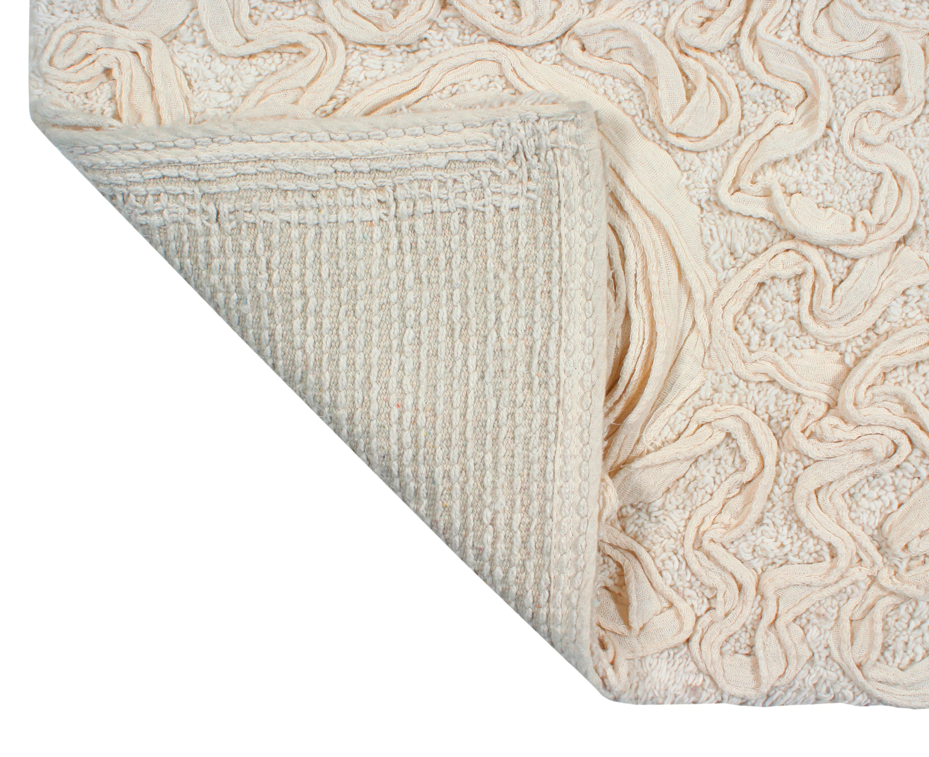 100% Cotton Tufted Bath Rugs, 4 Piece Set with Runner, Ivory E80687