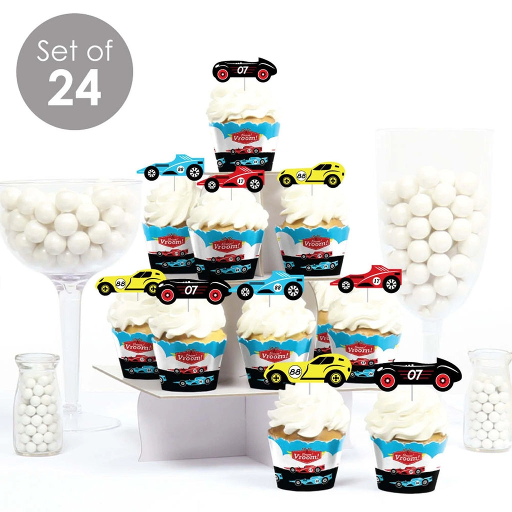 Racecar Cupcake Wrappers and Treat Picks Kit - Set of 24 Y4896